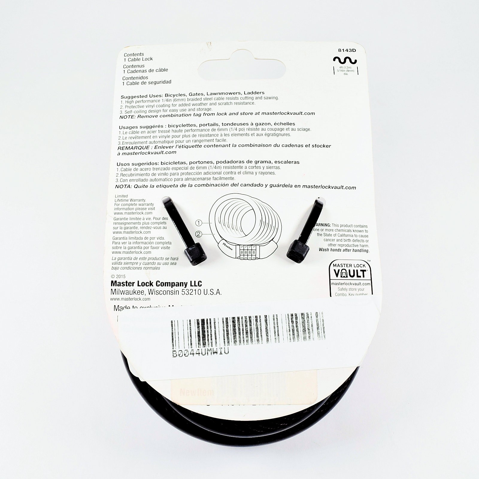 Master Lock 4ft Preset Combination Cable Lock #8143D