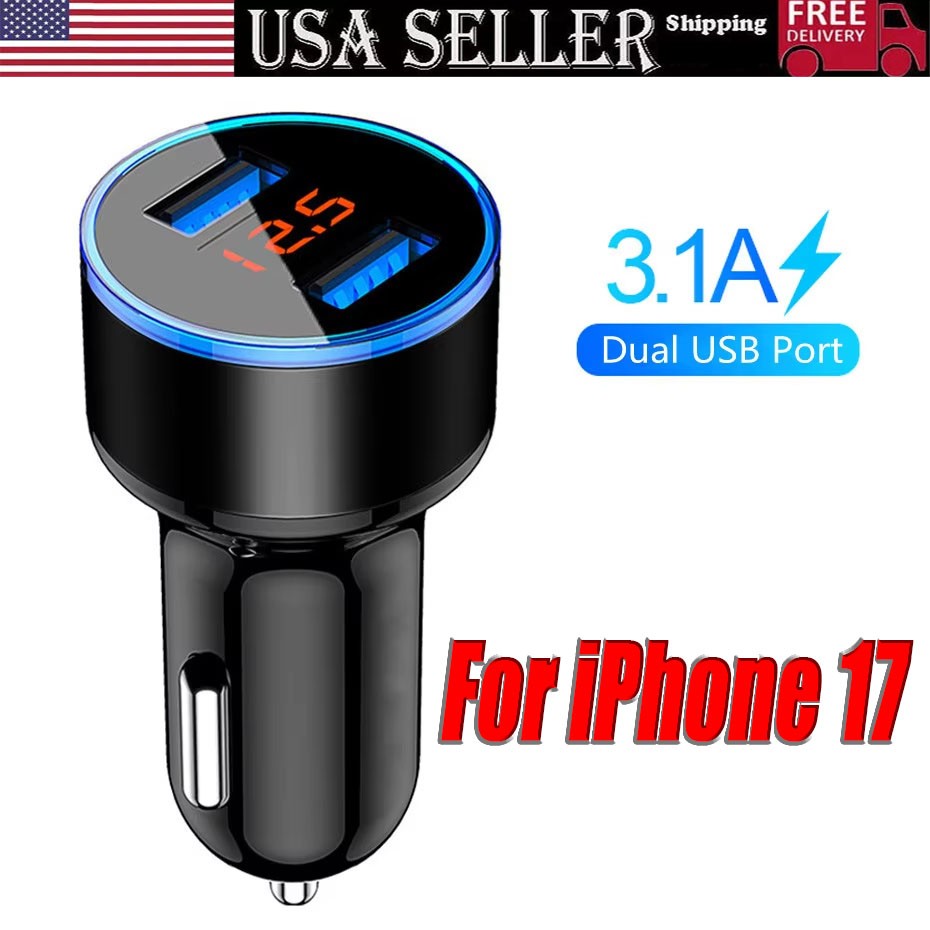 Dual Ports 3.1A USB Car Cigarette Charger Lighter Digital LED Voltmeter 12V/24V