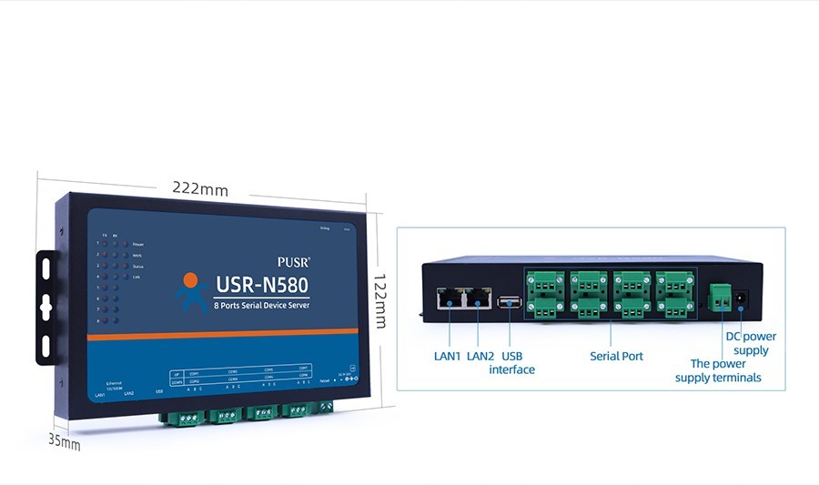 PUSR 8 Port RS485 to Ethernet Serial to Ethernet Converter Modbus MQTT USR-N580