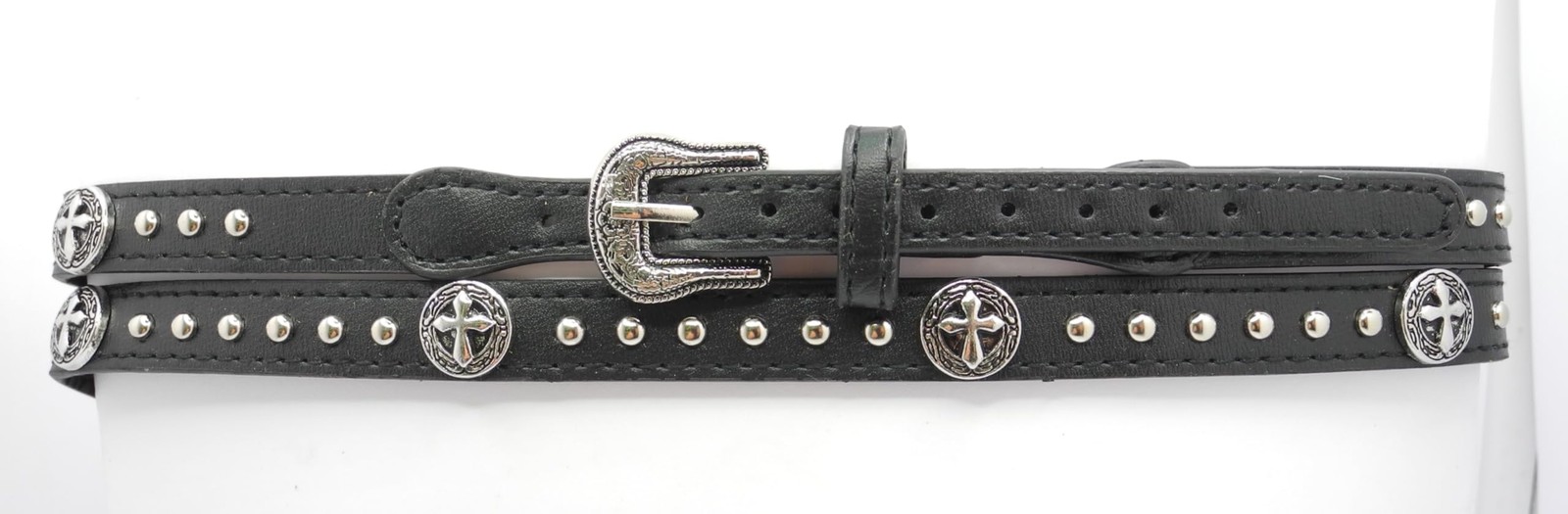 Western Hat Band 1/2 Inch Black Silver Studs Adjustable Buckle - Bold Style