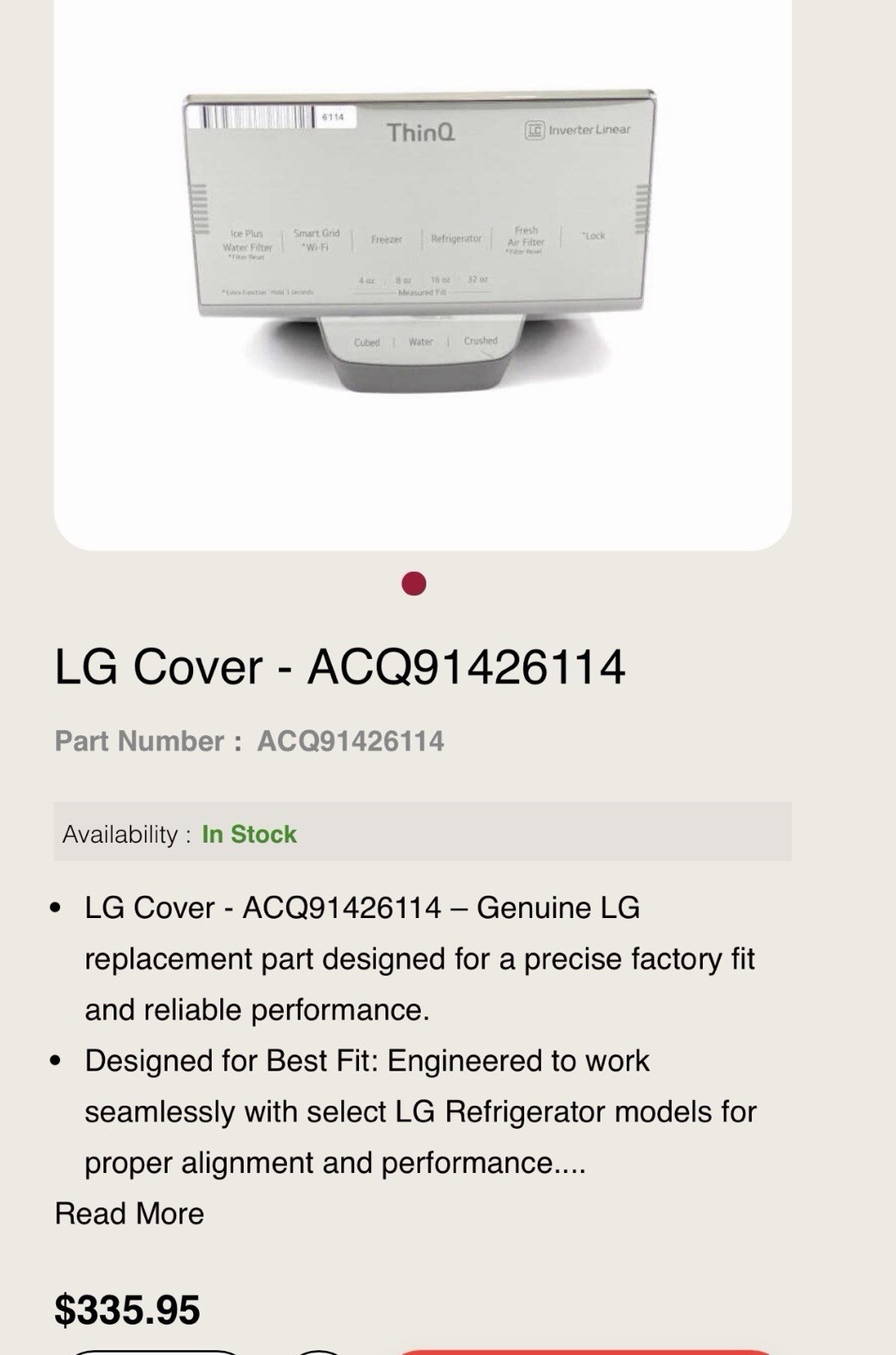 OEM LG Refrigerator Dispenser Control Board ACQ91426114