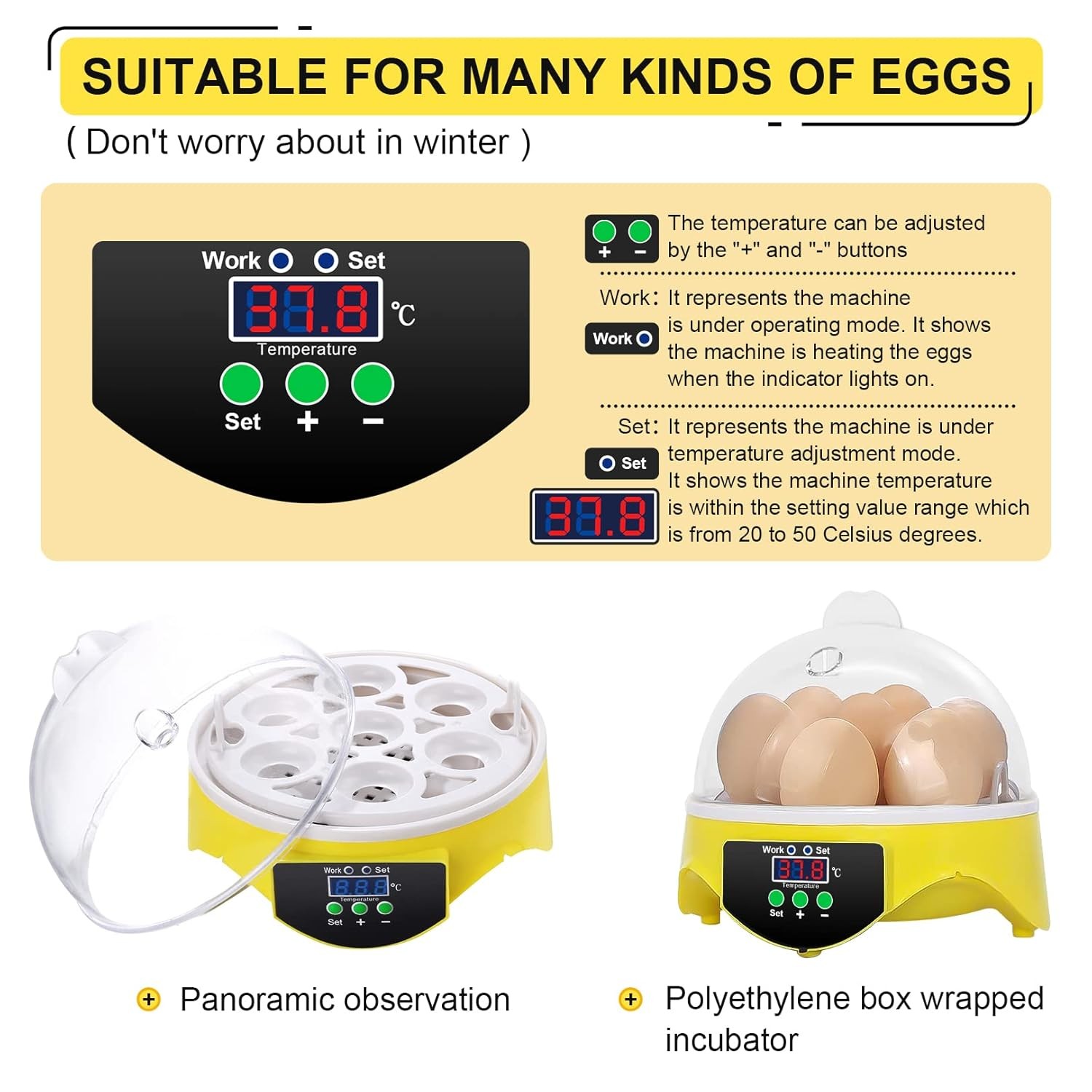 7 Egg Mini Incubator for Kids & Beginners 360° View Manual Temperature Control