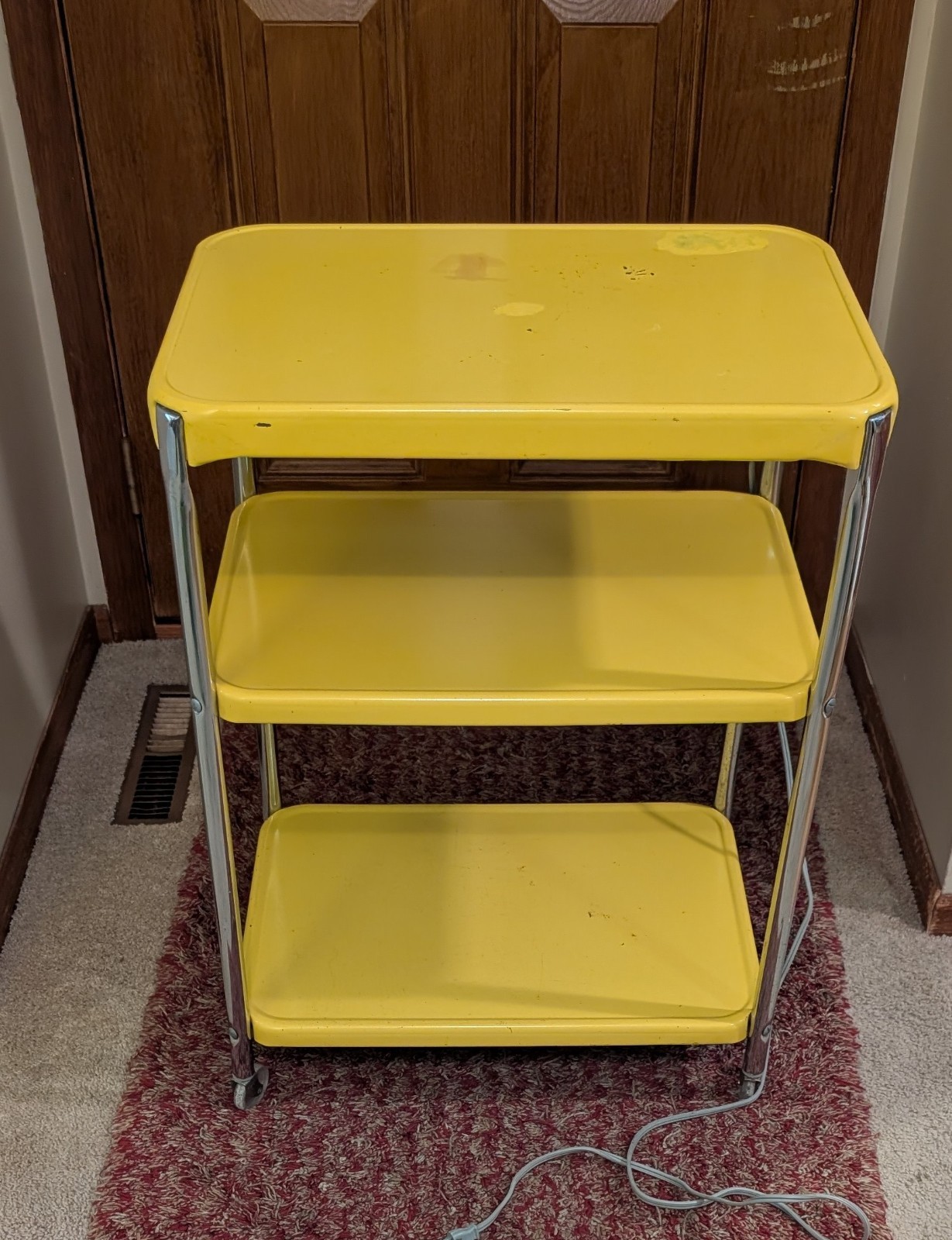 Vintage COSCO 3 Tier Kitchen Utility Cart 50’s Rolling Yellow Electric Works