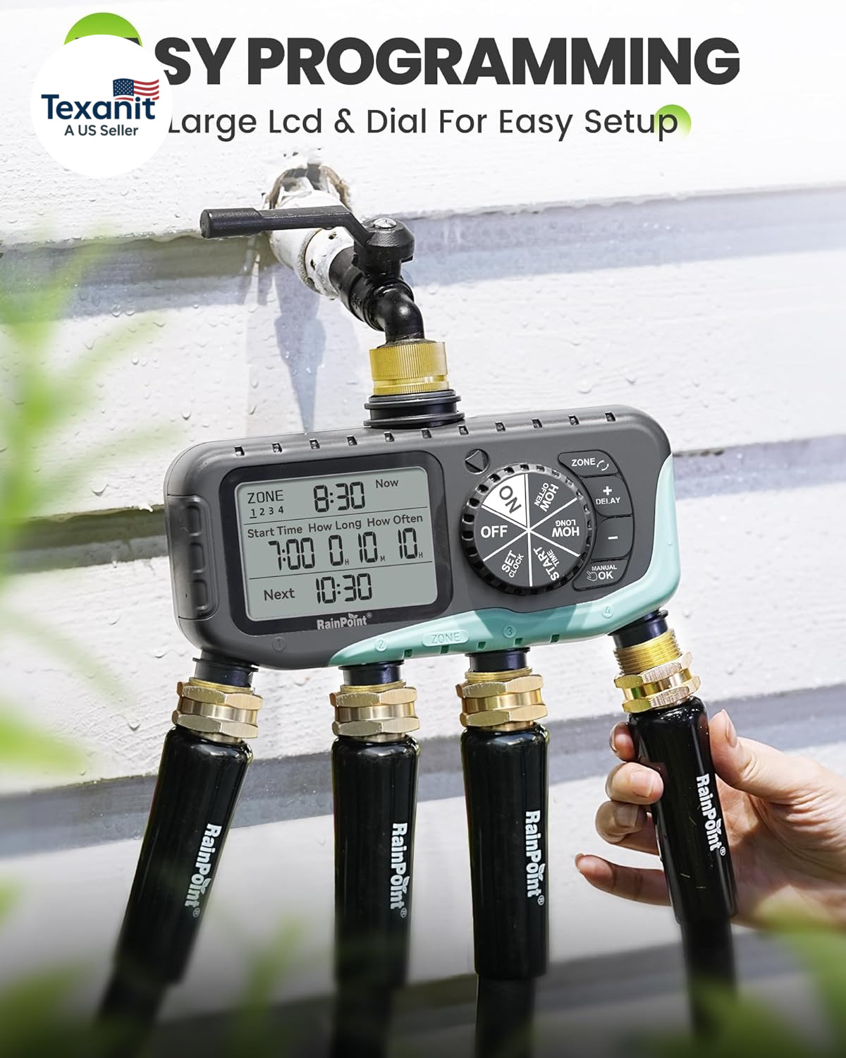 Sprinkler Timer 4 Zone, Water Timer for Programmable, for Soaker Hose with Rain