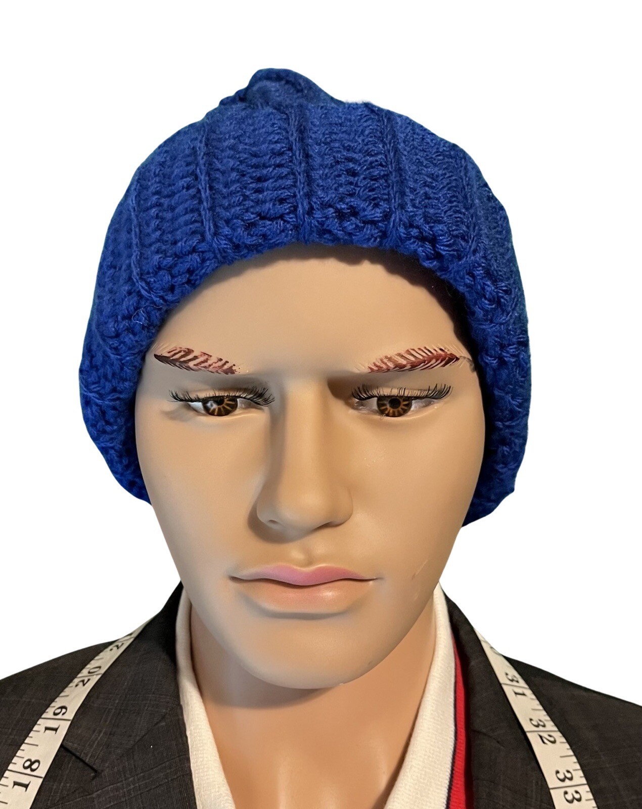 Handmade Crochet Knit Beanie Stocking Cap Blue Adult One Size Unisex