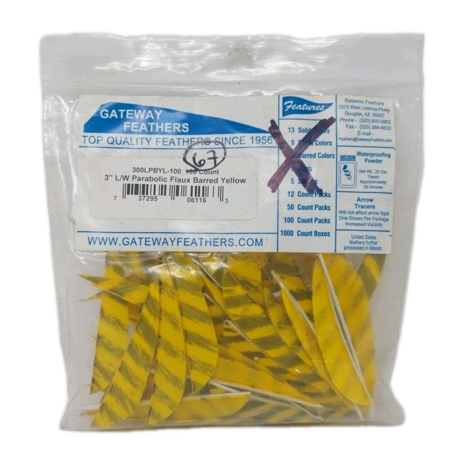 67 Count Gateway Feathers 3" Left Wing: Parabolic Faux Barred Yellow 300LPBYL