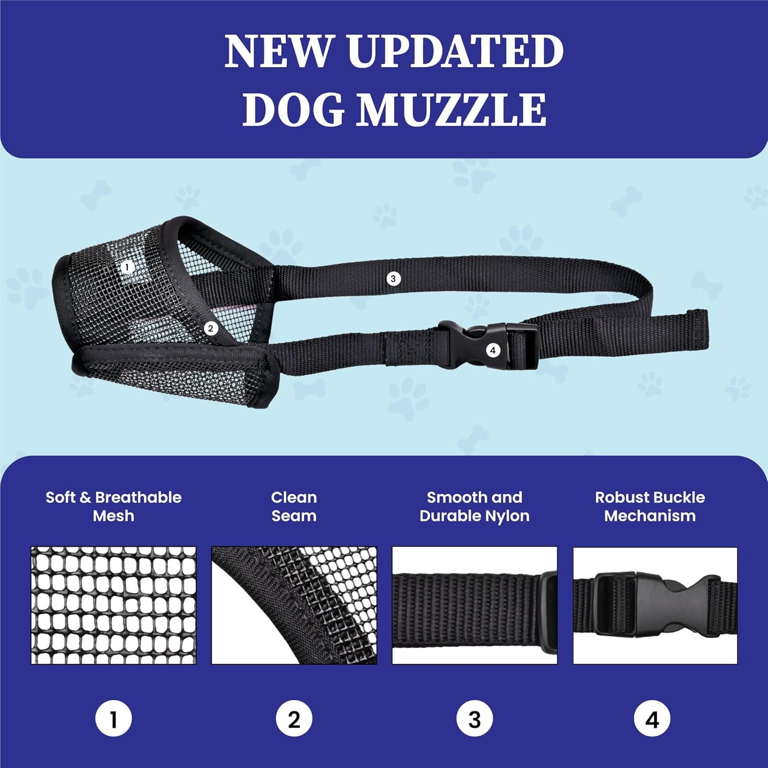 Large Dog Air Mesh Muzzle Adjustable No Bark Anti-Bite