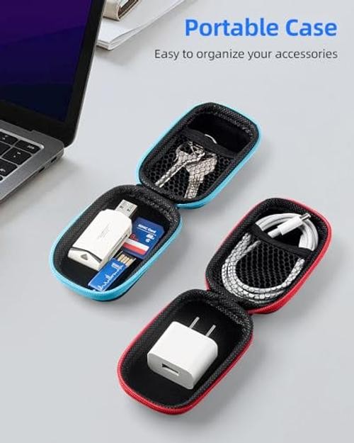 Earbuds Case 2Pack, Rectangle Earbuds Carrying Case, Portable Red+Blue