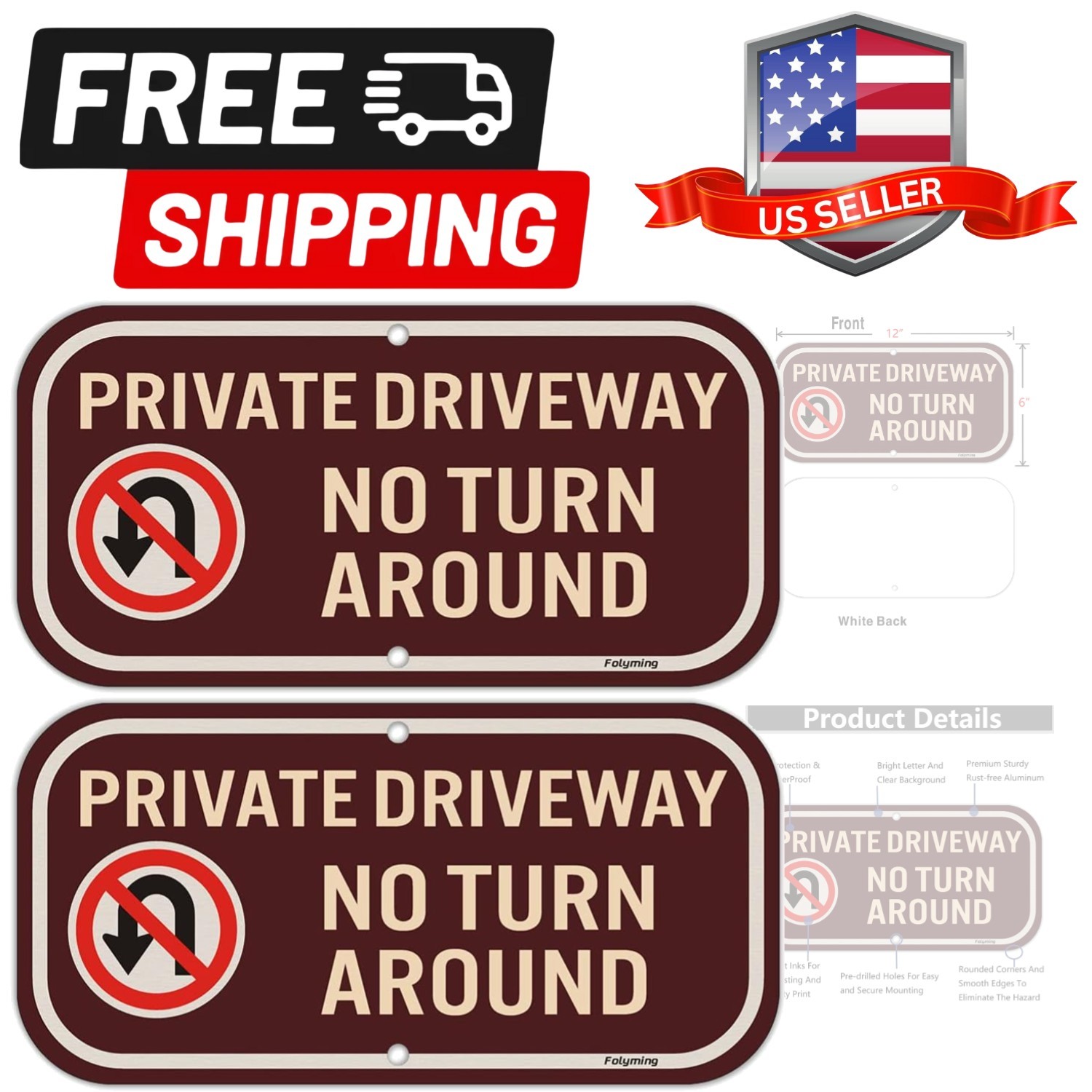 2 Pack Private Driveway No Turnaround Sign 12 x 6 Inches Private Driveway Sig...