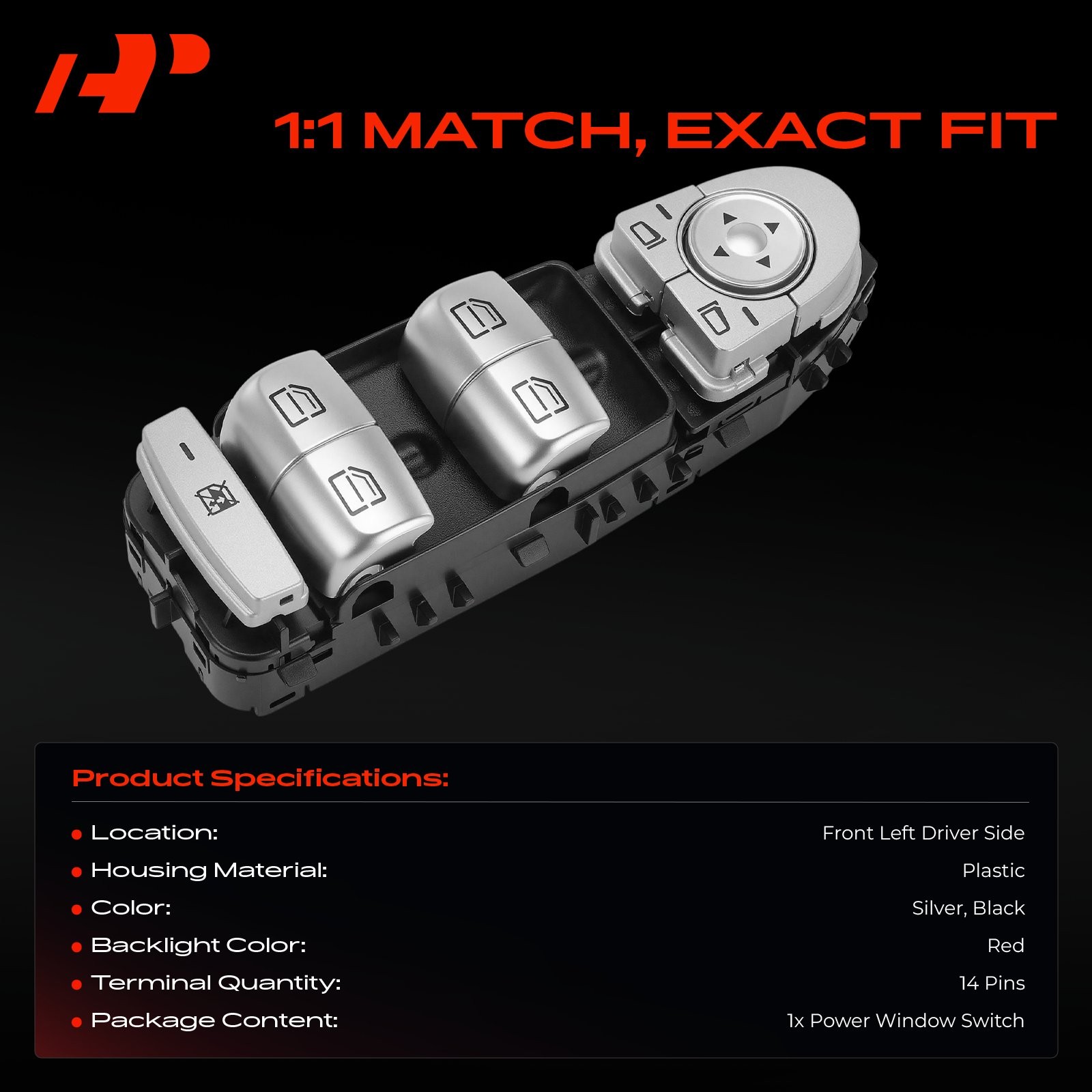 A-Premium Front Left Power Window Switch for Mercedes E250 16-19 E300 E43 AMG