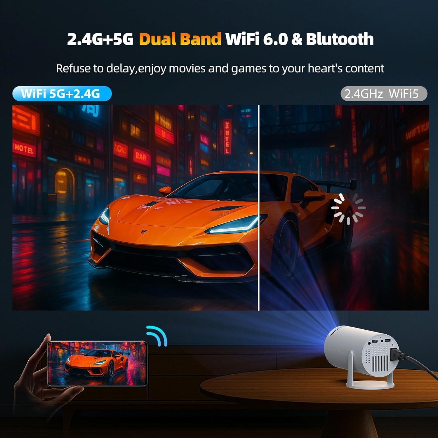 Mini Projector WiFi Bluetooth 4K 1080P Portable Android Home Cinema