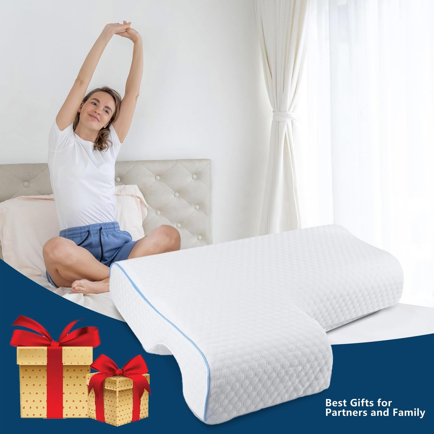 Arched Memory Foam Cuddle Pillow for Couples, Ergonomic Neck & Shoulder Support