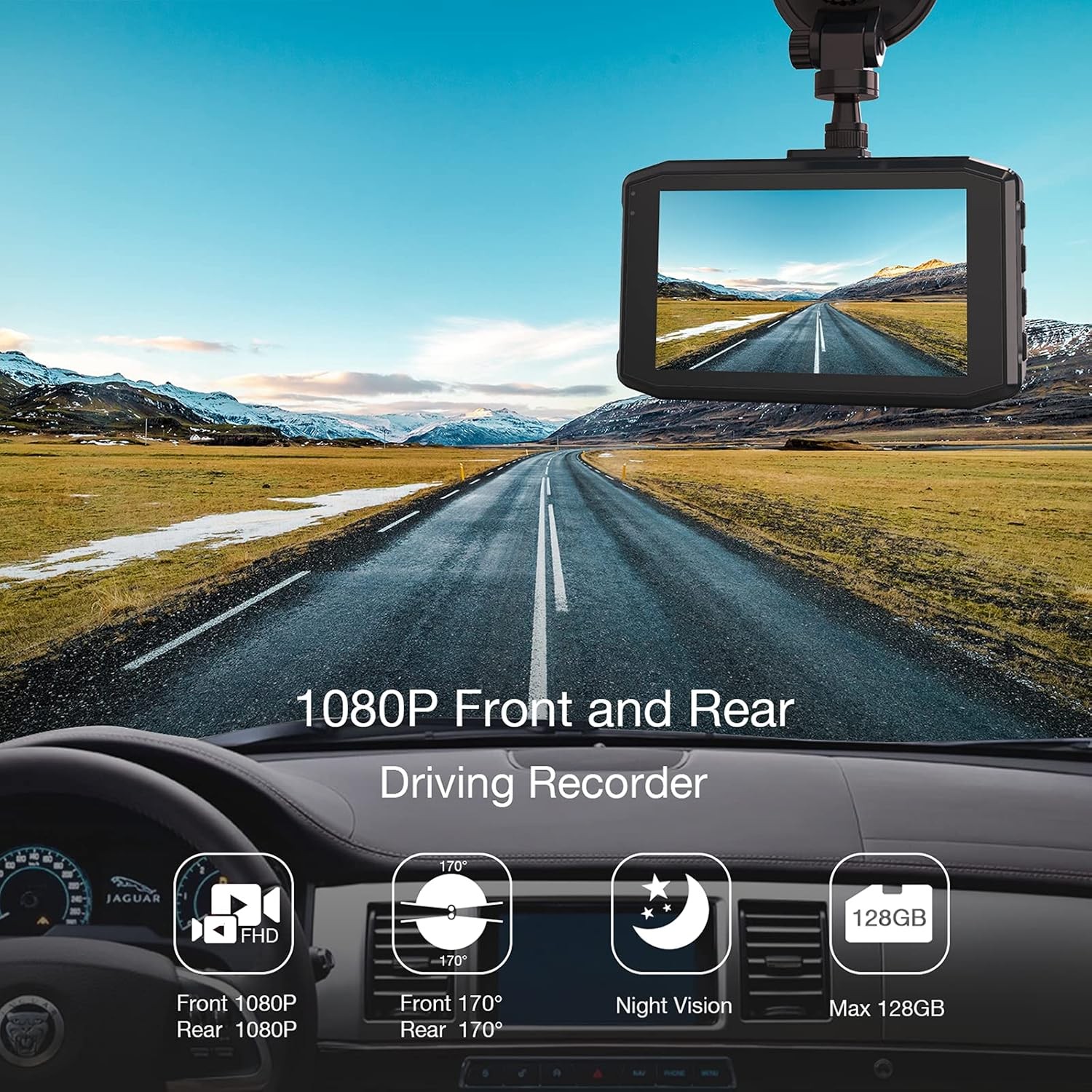 Dash Cam 1080P Front and Rear Camera Loop Recording G-Sensor 24 Hours Parking