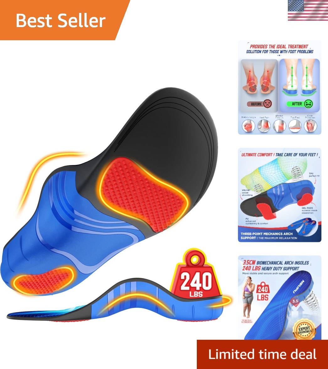 240+lbs Plantar Fasciitis Insoles for Men & Women - Heavy Duty Arch Support