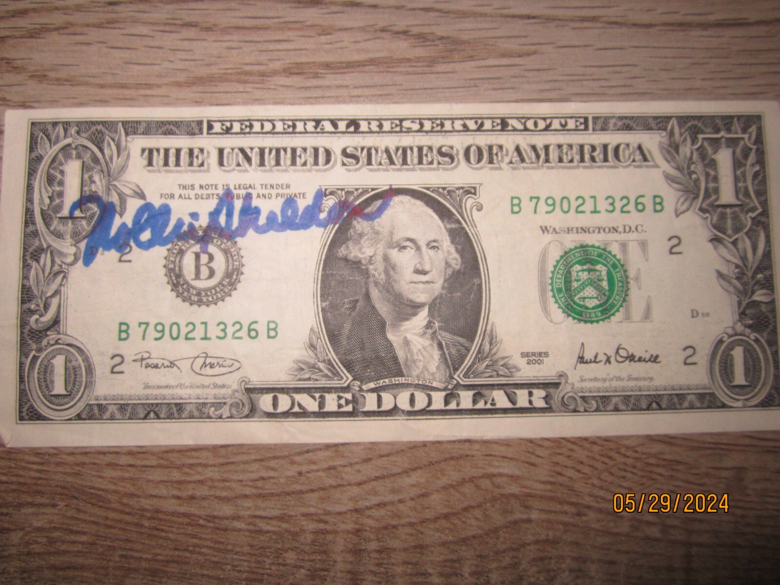 Rollie Sheldon Autograph Signed Dollar Bill New York Yankees