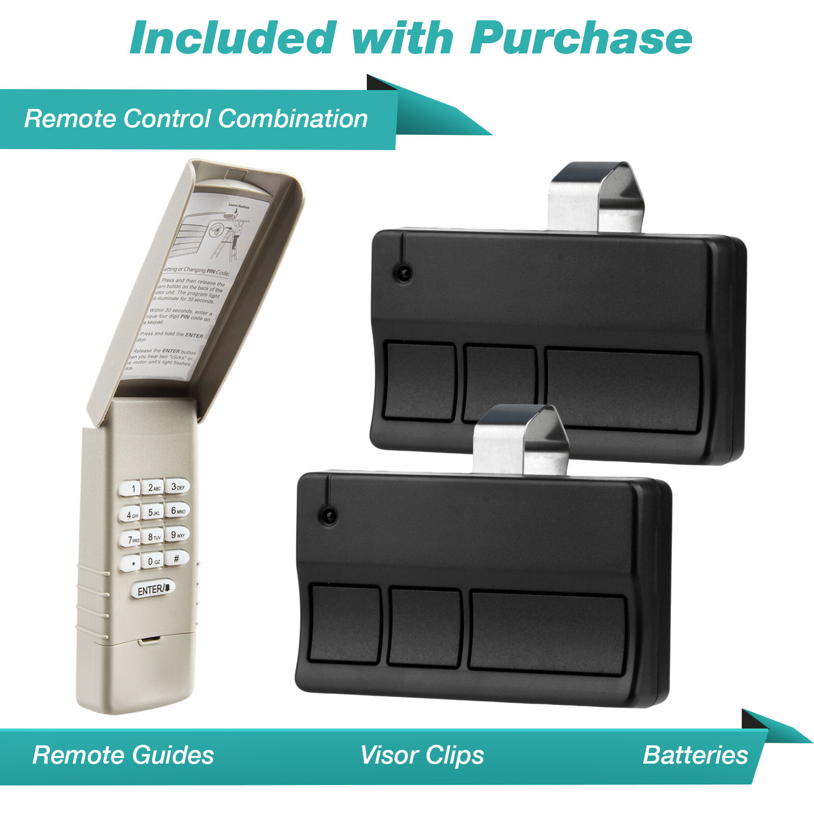For Liftmaster Sears Garage Gate Door Keypad 377LM Opener + 2 Visor Remote 373LM
