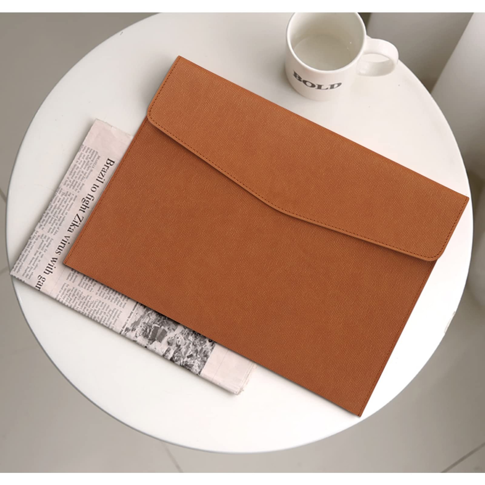 File Folder, PU Leather A4 Document Holder File Organizer Filing Envelope Por...