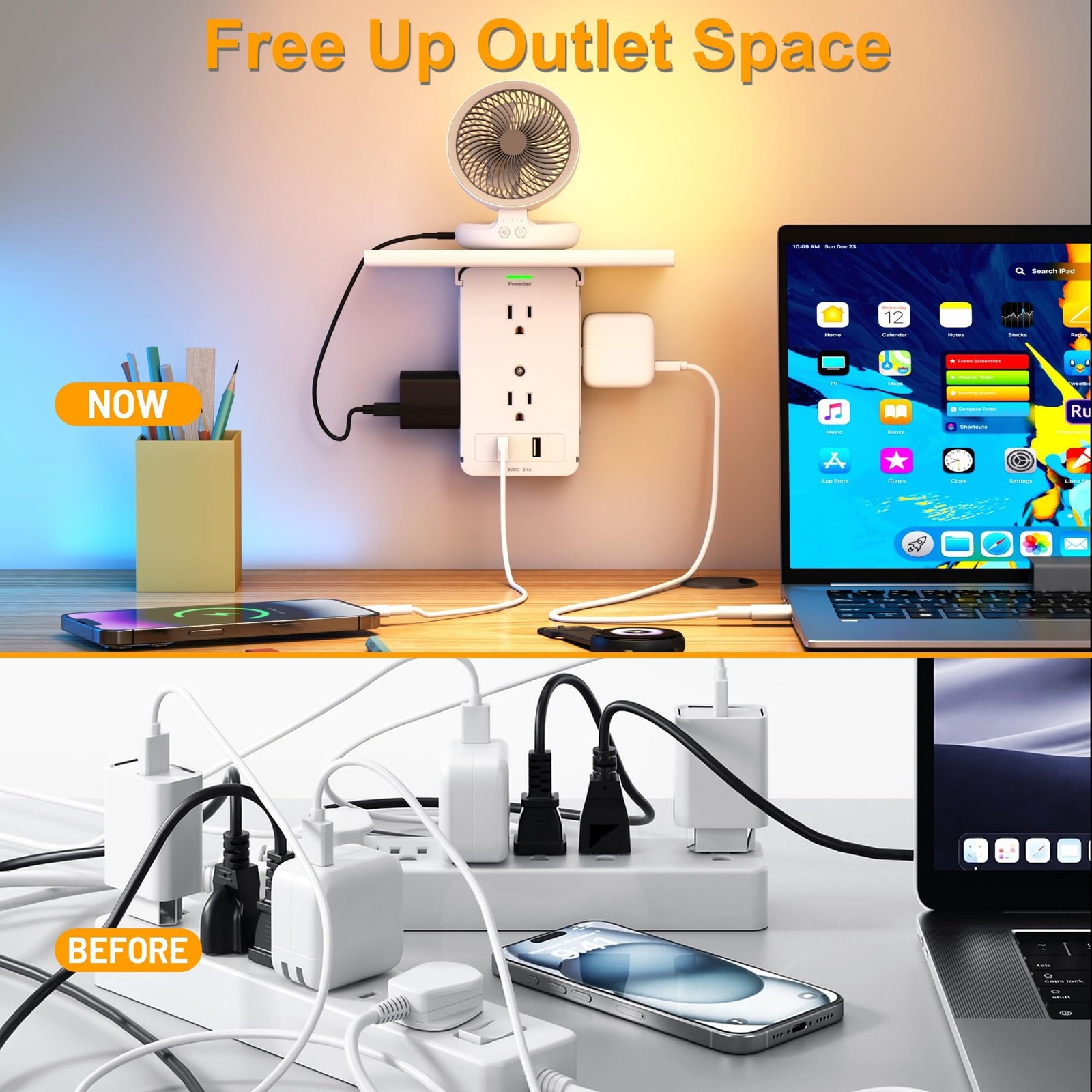 Socket Wall Shelf-CFMASTER 10 Port Surge Protector Wall Outlet, 8 Electrical ...