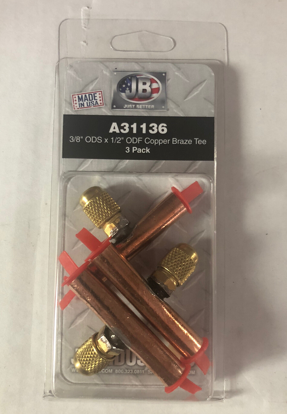 3 Pack JB "Just Better" Industries 3/8" ODS x 1/2" ODF Copper Access Tee A31136