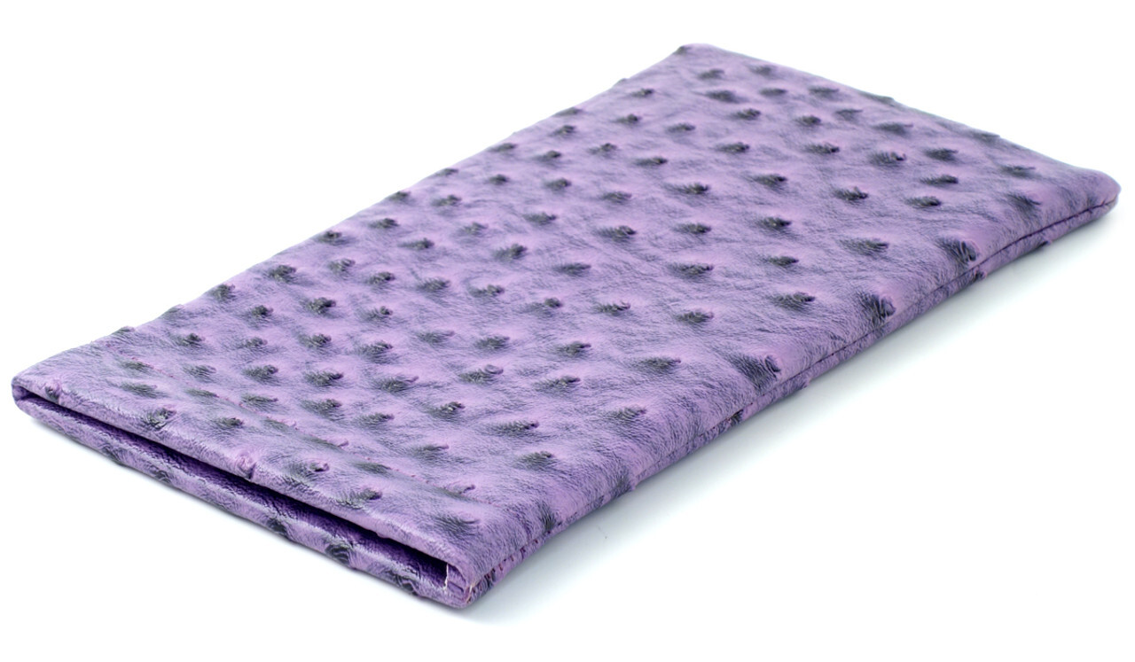Squeeze Top Large Soft Eyeglass Case Ostrich Syn.Leather Design Purple 6.9"x3.75