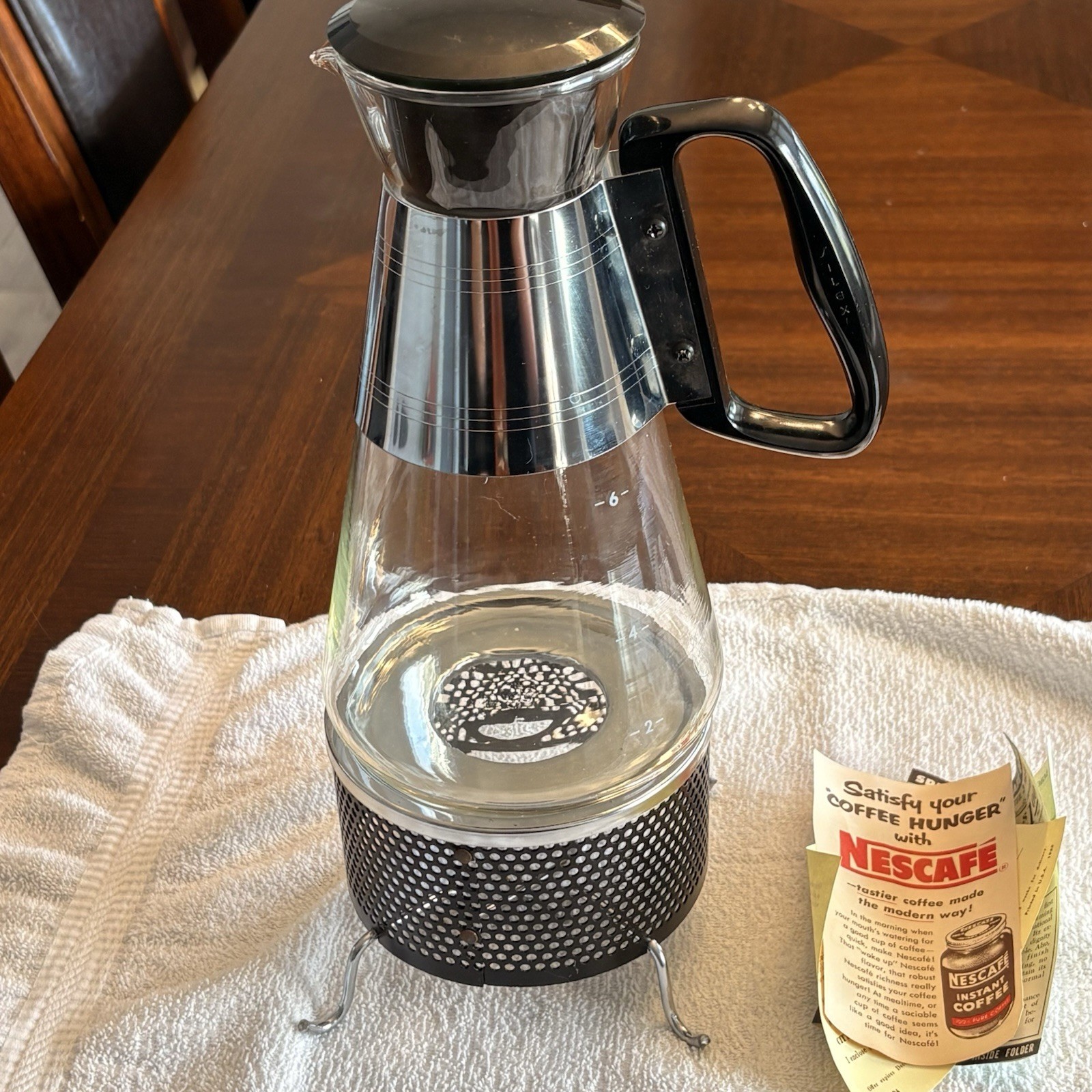 Vtg 1950s Deluxe Nescafe Pyrex Silex Coffee Carafe Set w/ Warmer & Manuals MCM
