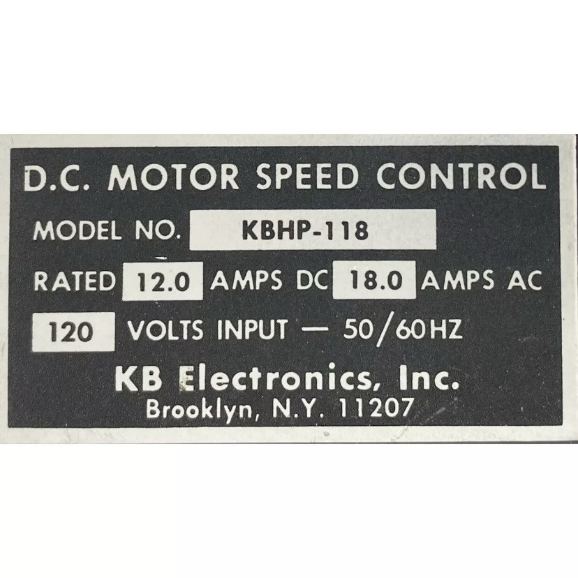 KB Electronics KBHP-118 DC Motor AC Speed Control 18A 120V