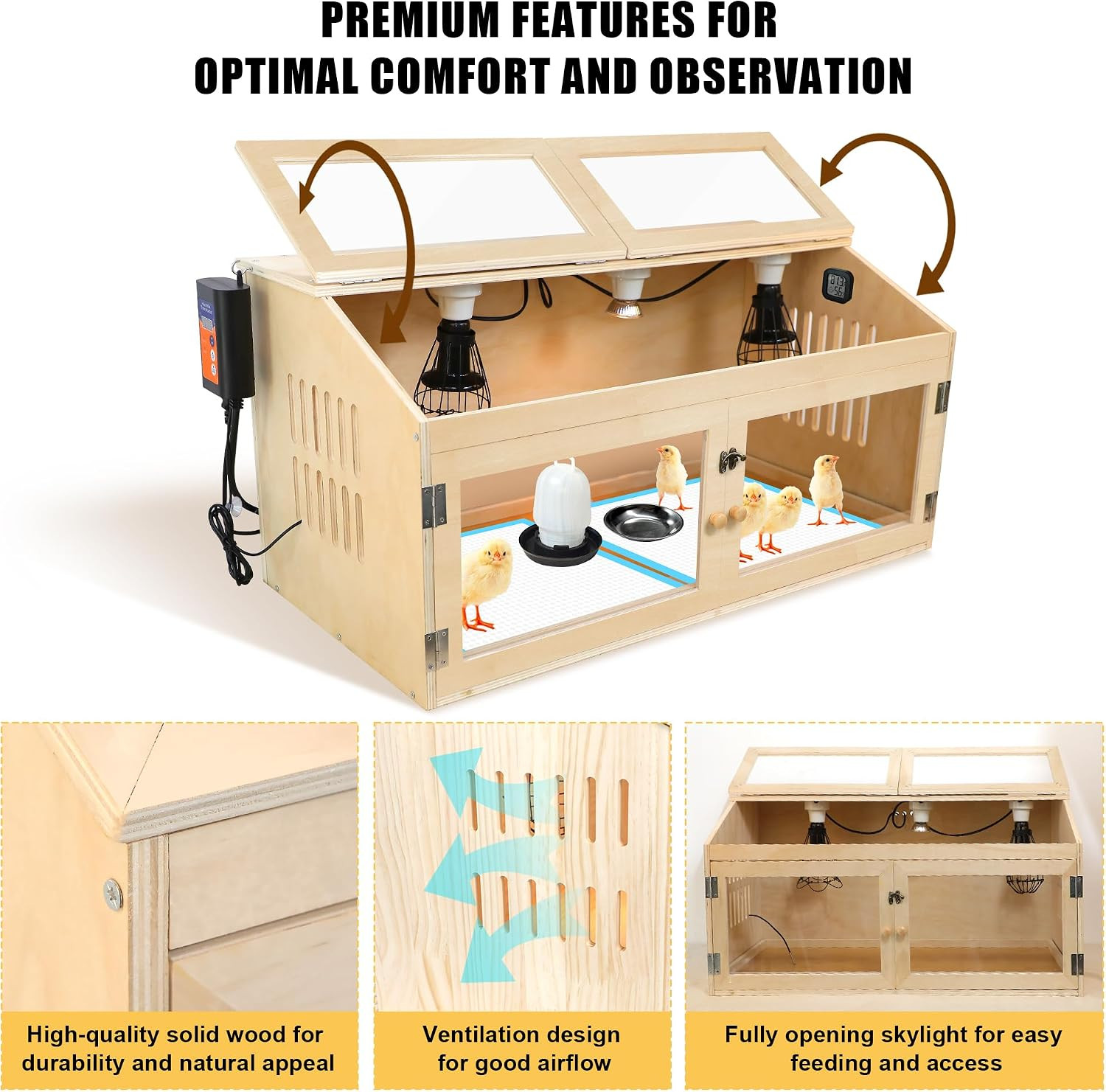 Intelligent Chicken Brooder Box for Chick with Digital Thermostat, 32" Wide Larg