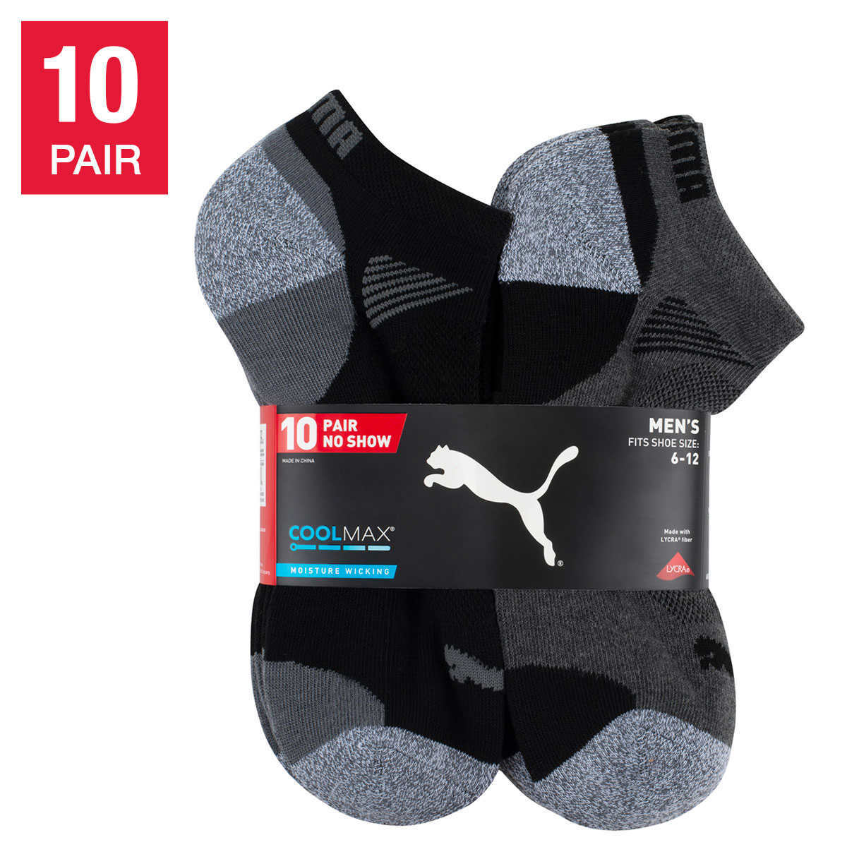 Puma Men's No Show Low Cut Socks 10 Pair White Black Man Shoe Size 6-16 Lowercut
