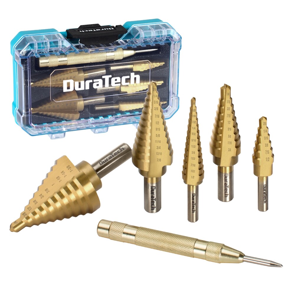DURATECH 6PC Step Drill Bit Set Automatic Center Punch Titanium Coated Drill Bit