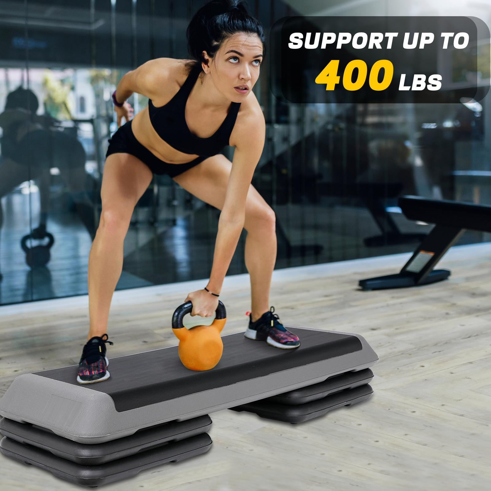 2PCS 43'' Aerobic Step Platform Adjustable Exercise Workout Stepper w/4 Riser