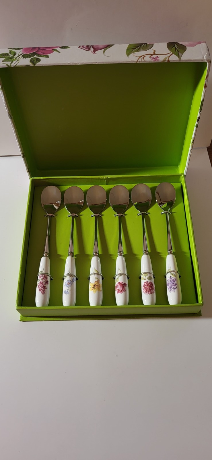 Set of 6 Yasite porcelain botanic garden teaspoons-NIB