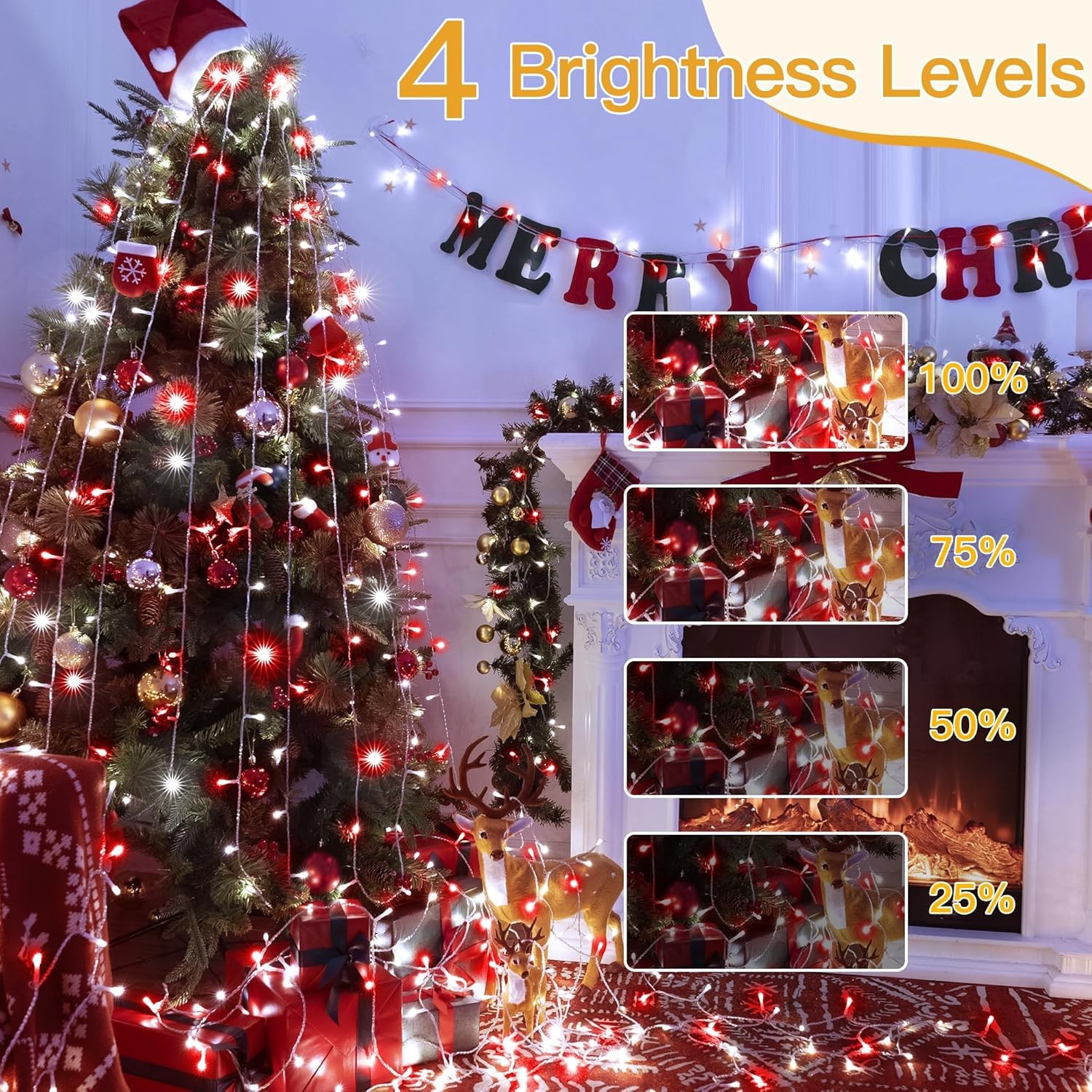 Red & White Lights Waterproof 400LED 131FT String Lights W/ Remote 3 Timer