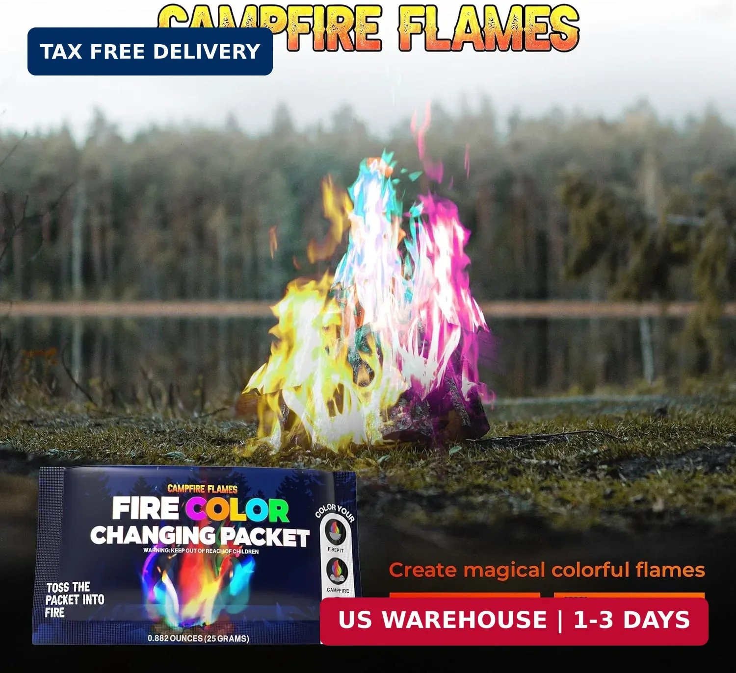 Magic Campfire Fire Color Changing Packets for Fire Pit (25 Pack) Outdoor Firepl