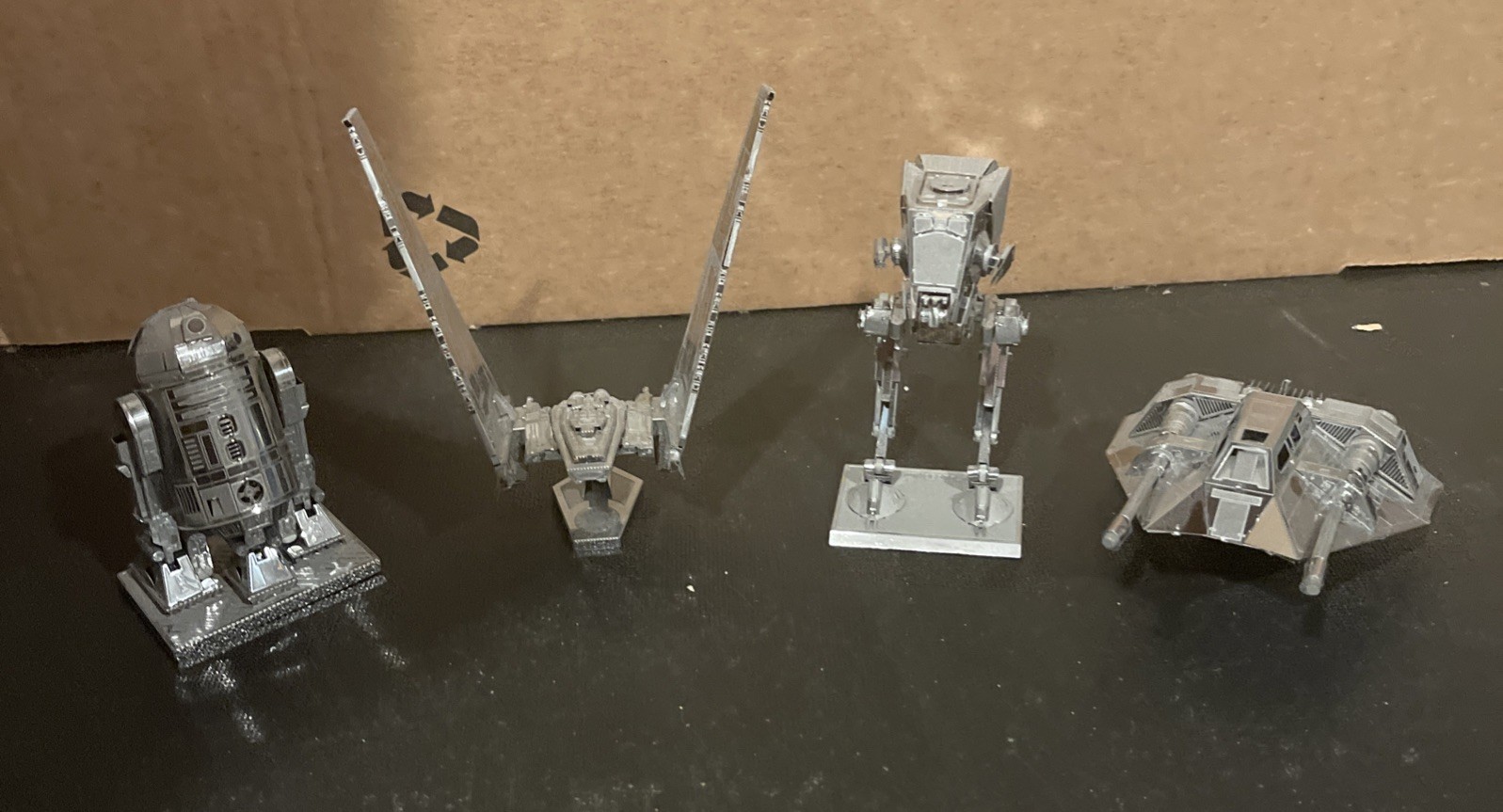 4 Built Metal Earth Star Wars #3 R2D2, Snowspeeder, Walker, Shuttle Built Metal
