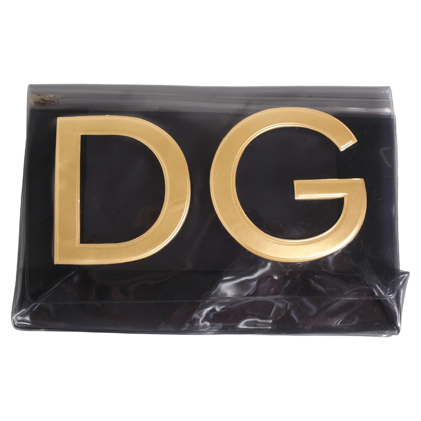 DOLCE & GABBANA Toiletry Bag Black Clear Plastic Cover Zipper Closure Logo 80usd