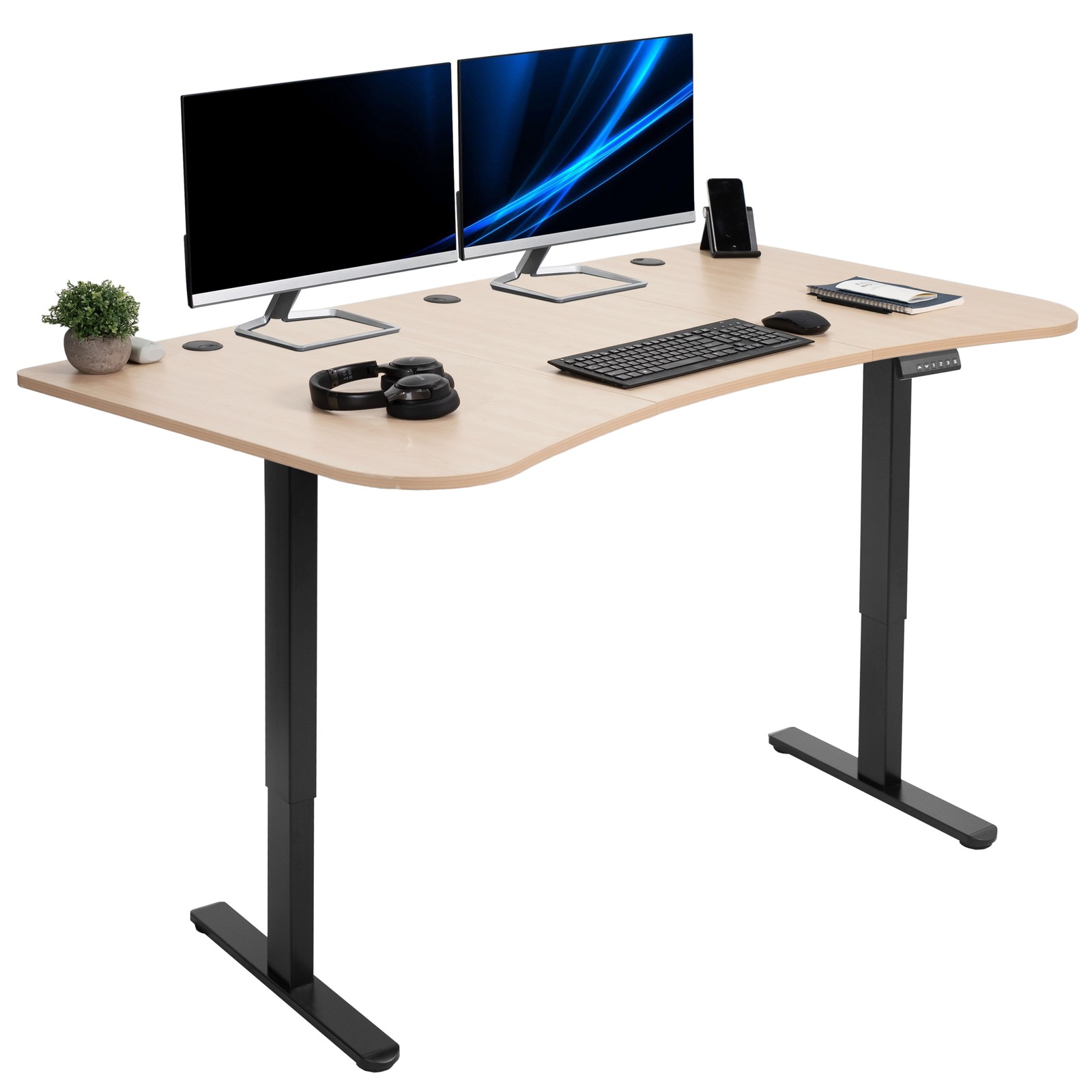 VIVO Electric 63” x 32” Stand Up Desk, Light Wood Table Top, Black Frame