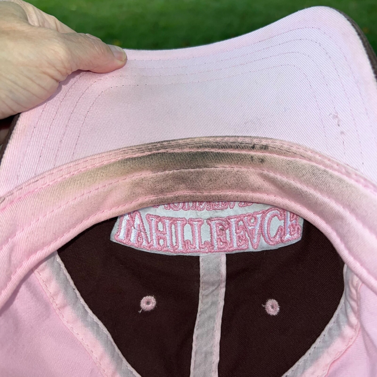Whiteface Mountain Pink and Brown cotton Hat Cap Hook Loop VGC