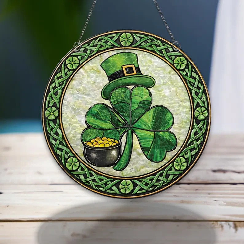 Shamrock St Patricks Day Glass Suncatcher Irish Clover Window Decor