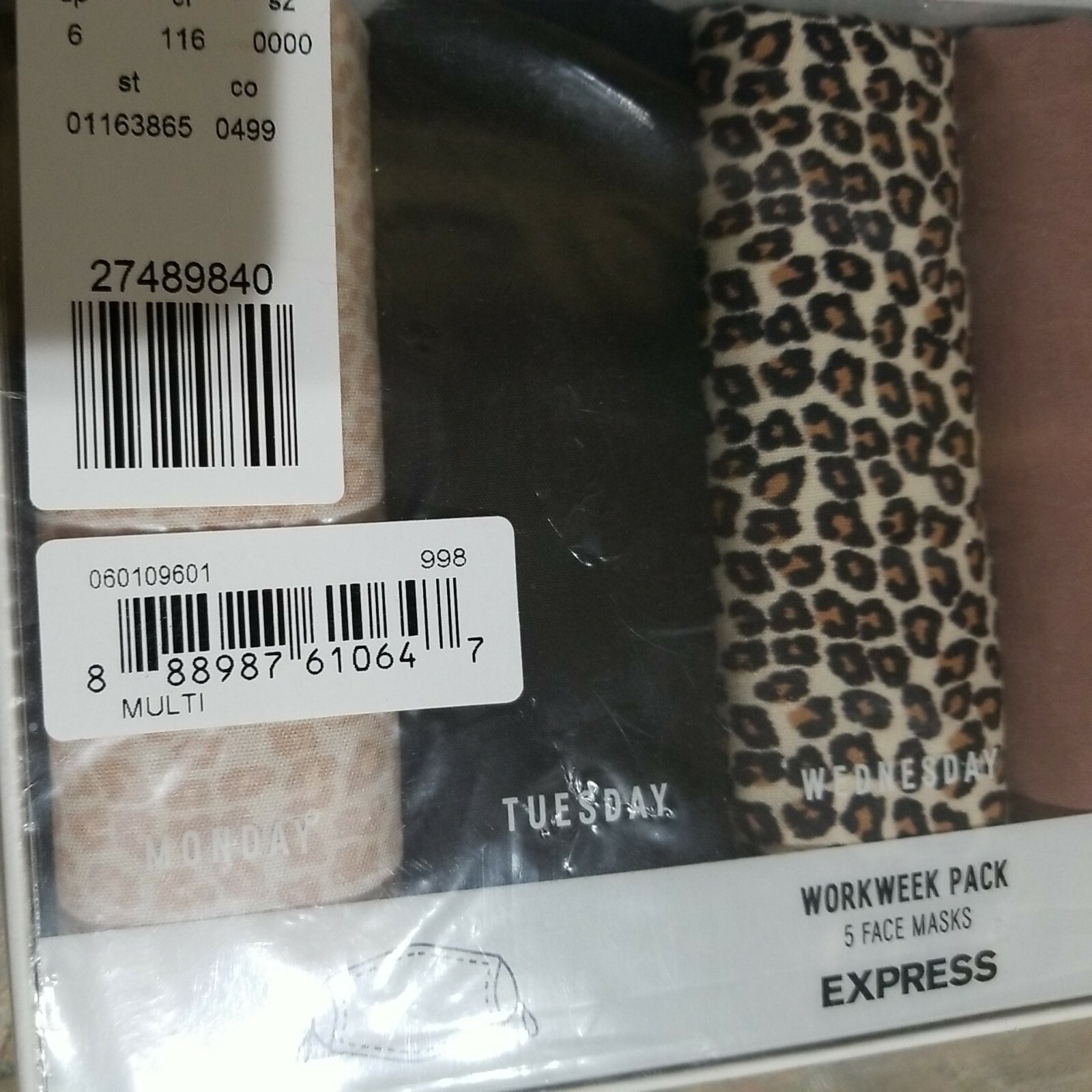 EXPRESS Men's Work Week 5 Pack Face Mask Set MP7 Black/Gray One Size NWT