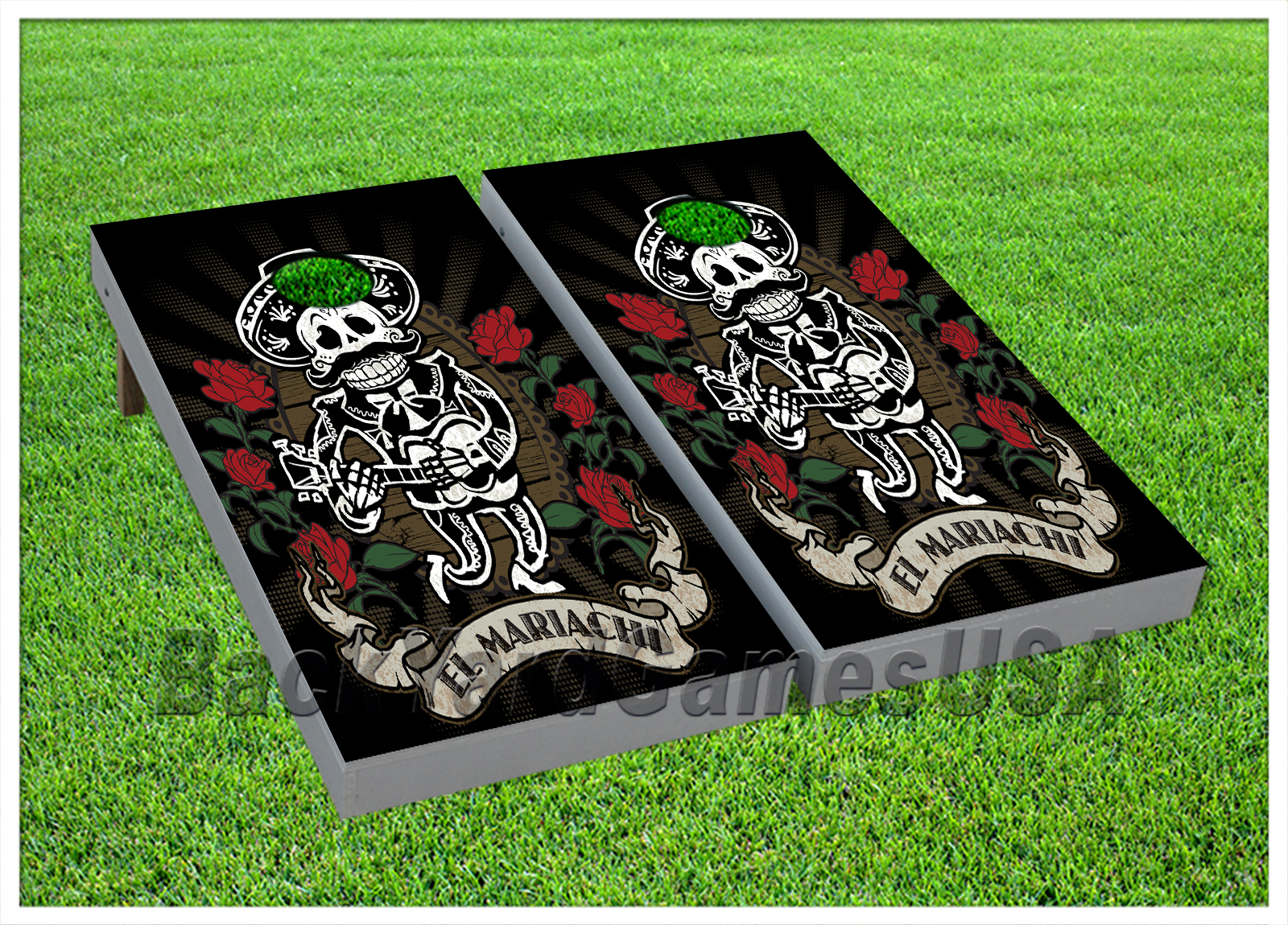 CORNHOLE BEANBAG TOSS GAME w Bags Game Boards Mariachi Day of the Dead Set 917