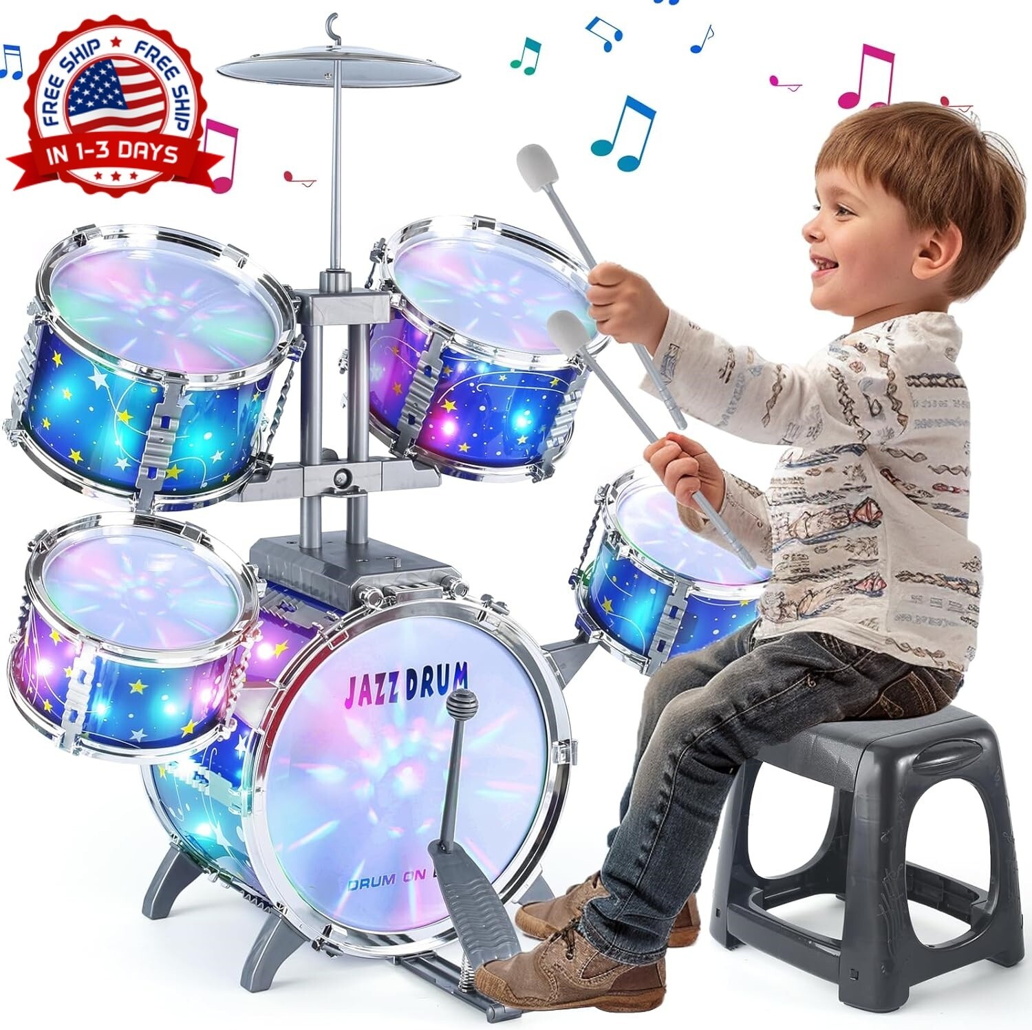 Juego De Bateria Bateria De Juguete Para Niños Ninos Bombo Tambores Regalo TOP