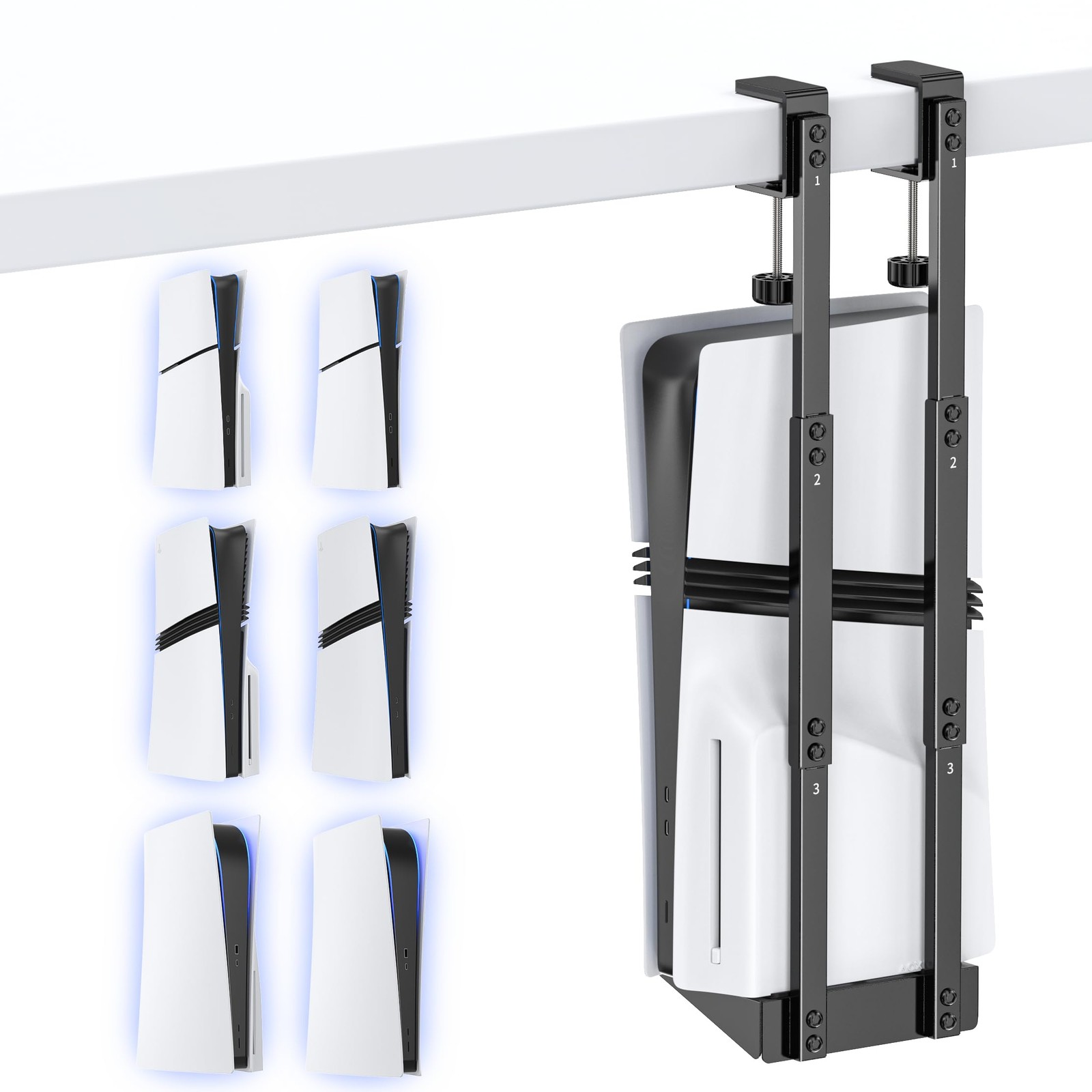 No-Drill PS5 Vertical Mount Under Desk Slim Pro Metal Holder Clamp Accessory