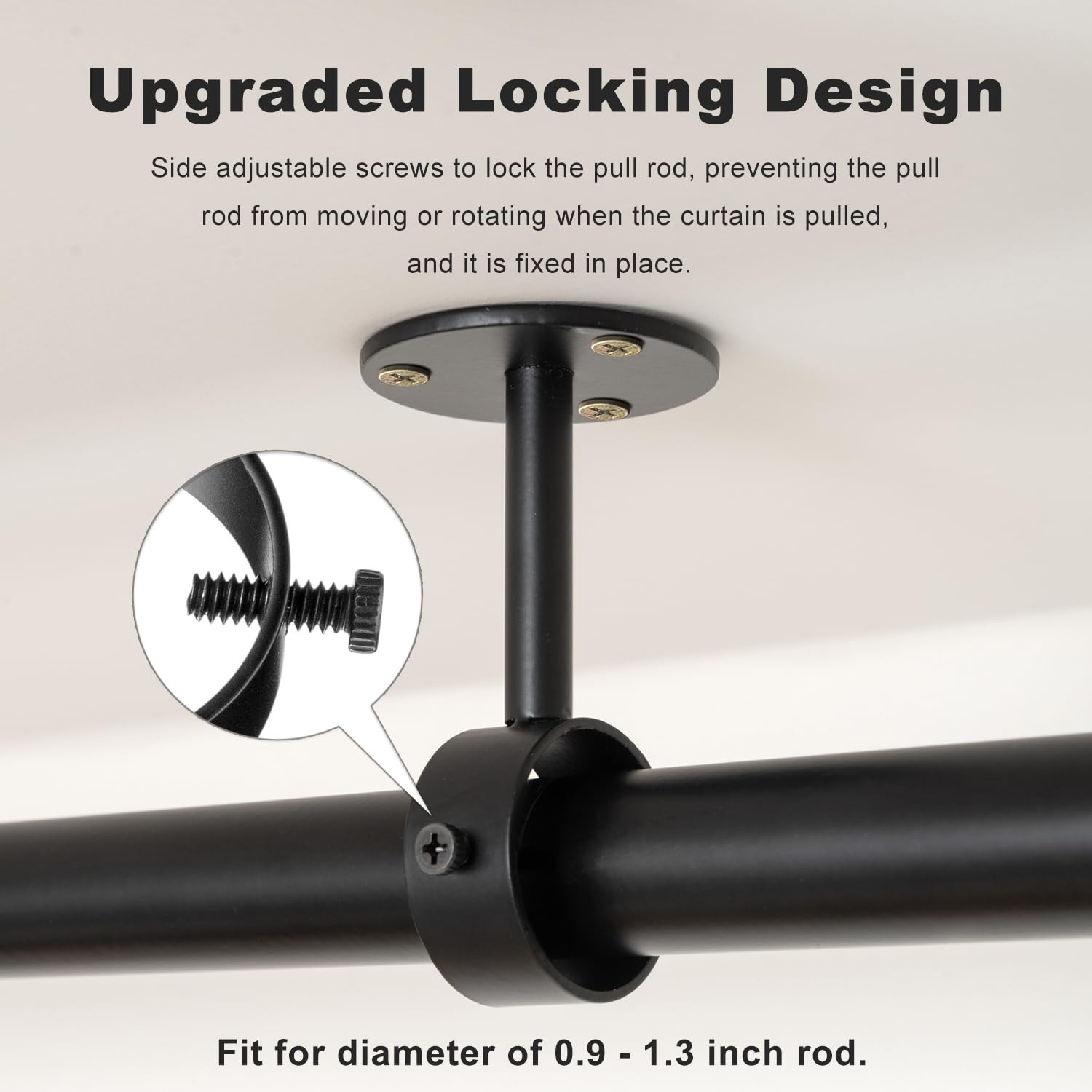 Ceiling Curtain Rod Brackets - 2 Pack, Ceiling Mounted Curtain Rod Hooks Black