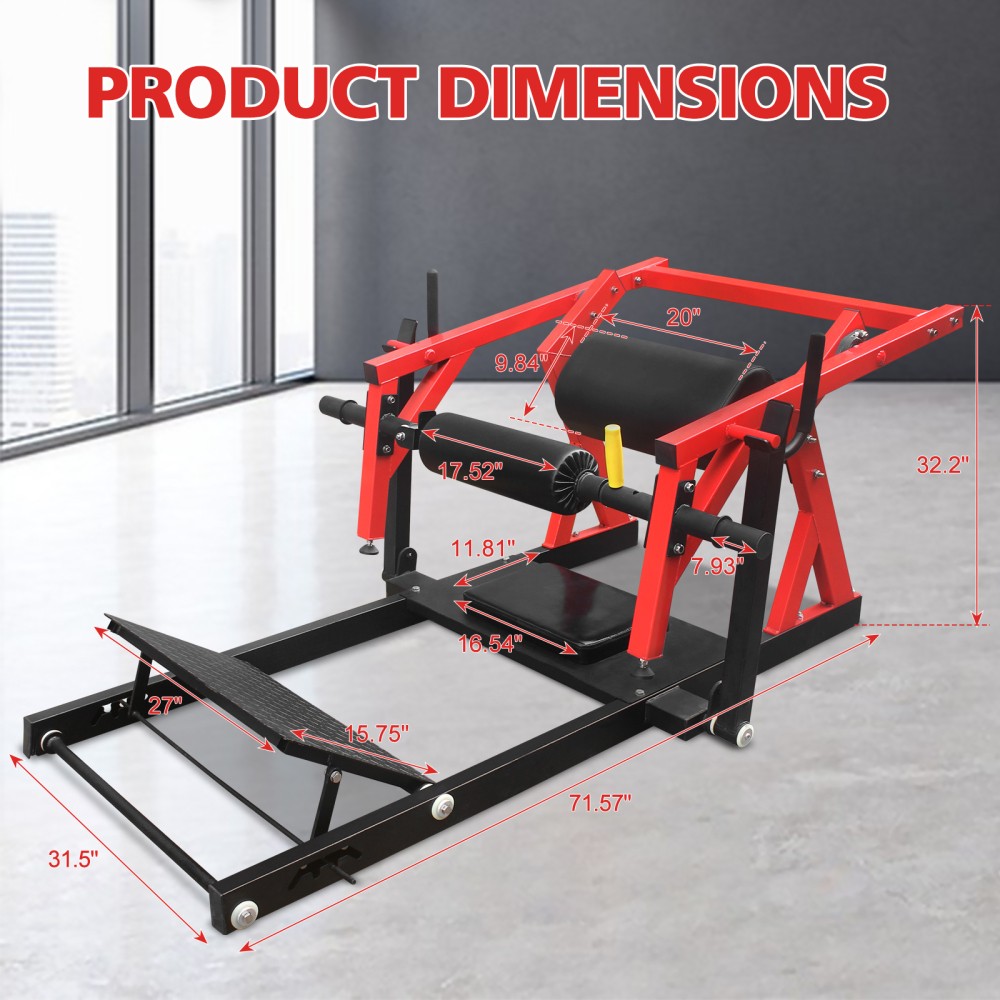 Hip Thrust Machine for Glutes, Adjustable Butt Workout w/ Weight Holder, Red