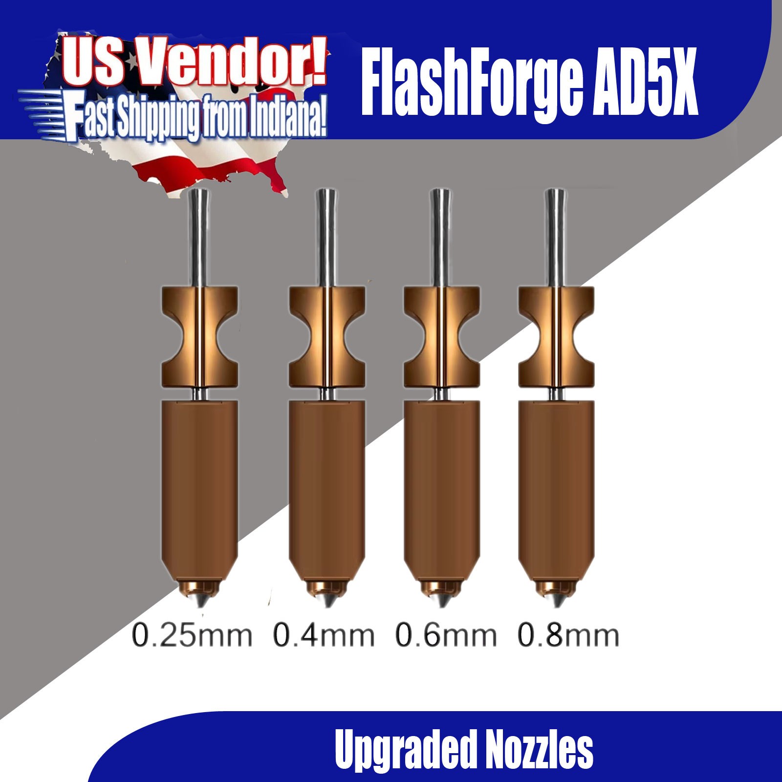 FLASHFORGE AD5X Nozzle, Upgraded Nozzles, 0.25/0.4/0.6/0.8 mm Nozzle