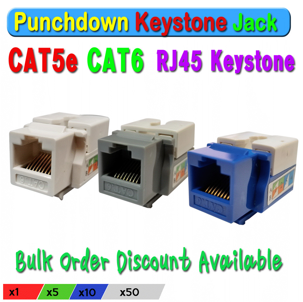 CAT5e CAT6 Punchdown RJ45 Keystone Jack Network Adapter x5 x10 x50 packs EIA TIA