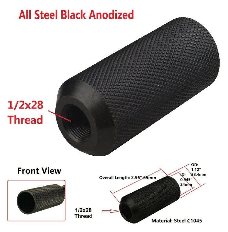 All Steel Muzzle Brake Tube 1/2x28 TPI Threaded Fits 9mm Black