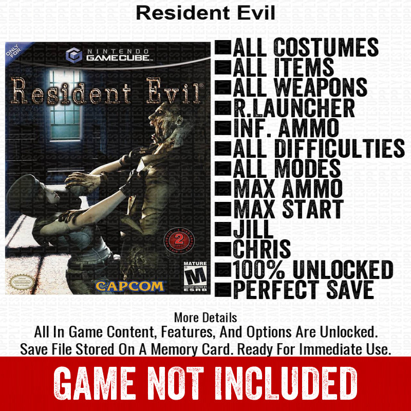 Resident Evil 100% Nintendo GameCube Memory Card Save All Items