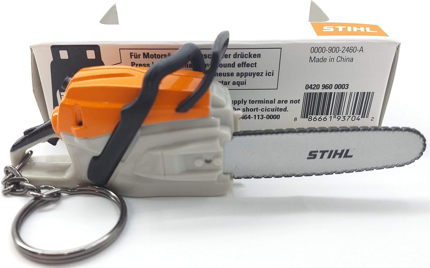 Battery Operated Stihl Chainsaw-Shaped Keyring