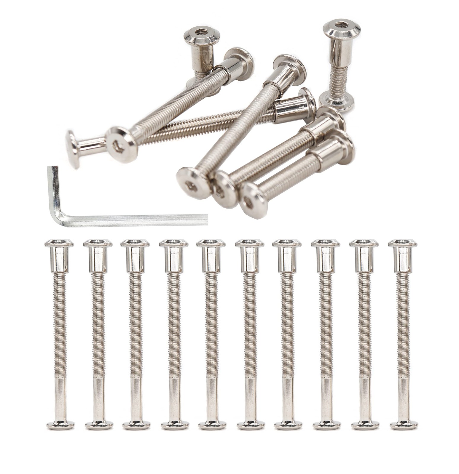 M6-1.0x70mm Allen Rivet Bolts Cap Nuts, Furniture Connecting Nickel, 12PCS Set